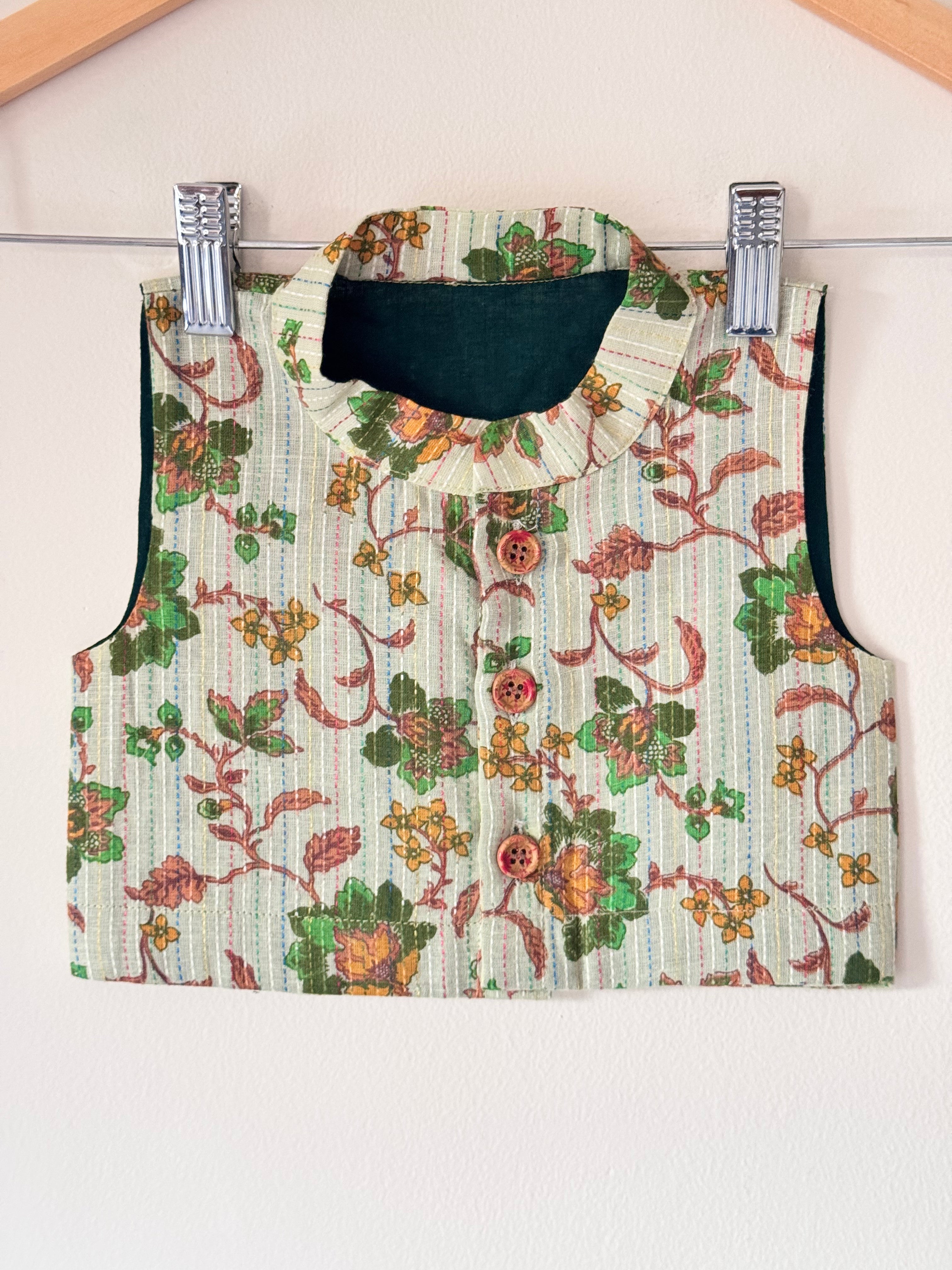 Boys Floral Print Kantha Stitch Style Bandi / Nehru Jacket