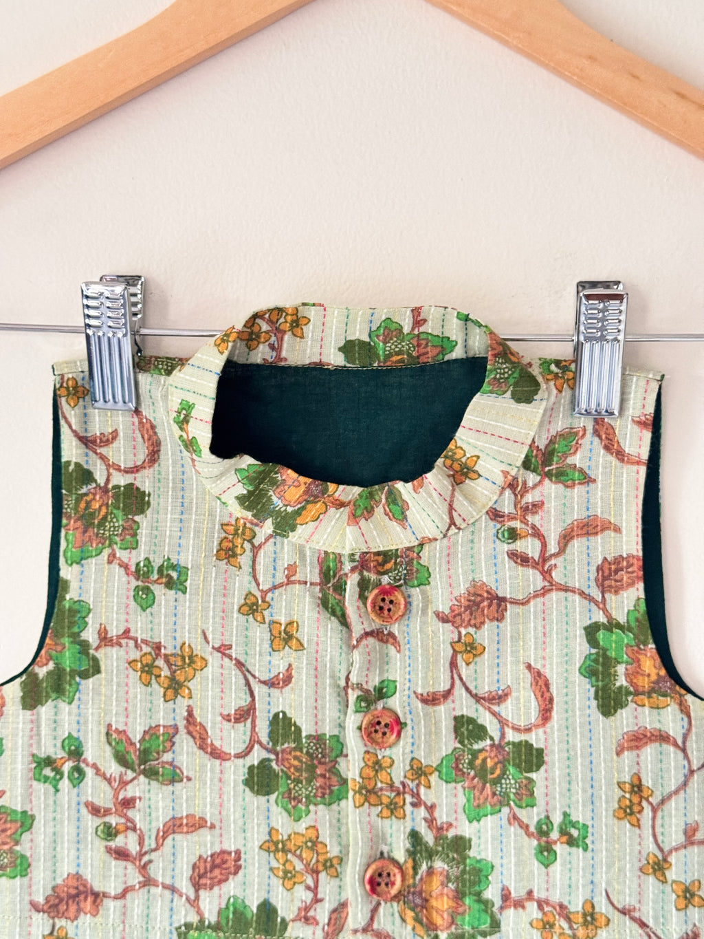 Boys Floral Print Kantha Stitch Style Bandi / Nehru Jacket