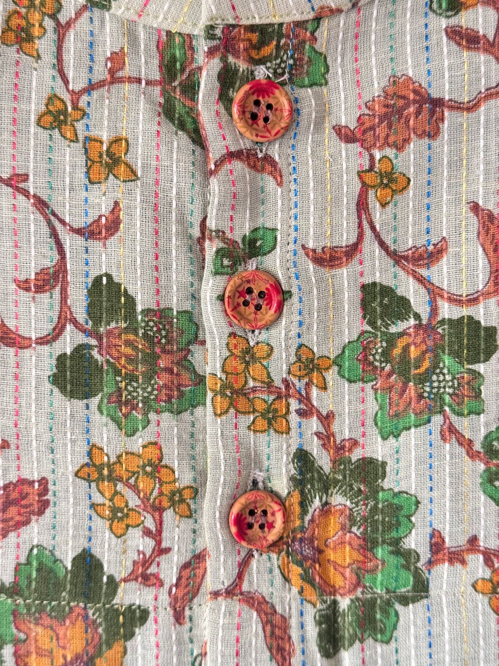 Boys Floral Print Kantha Stitch Style Bandi / Nehru Jacket