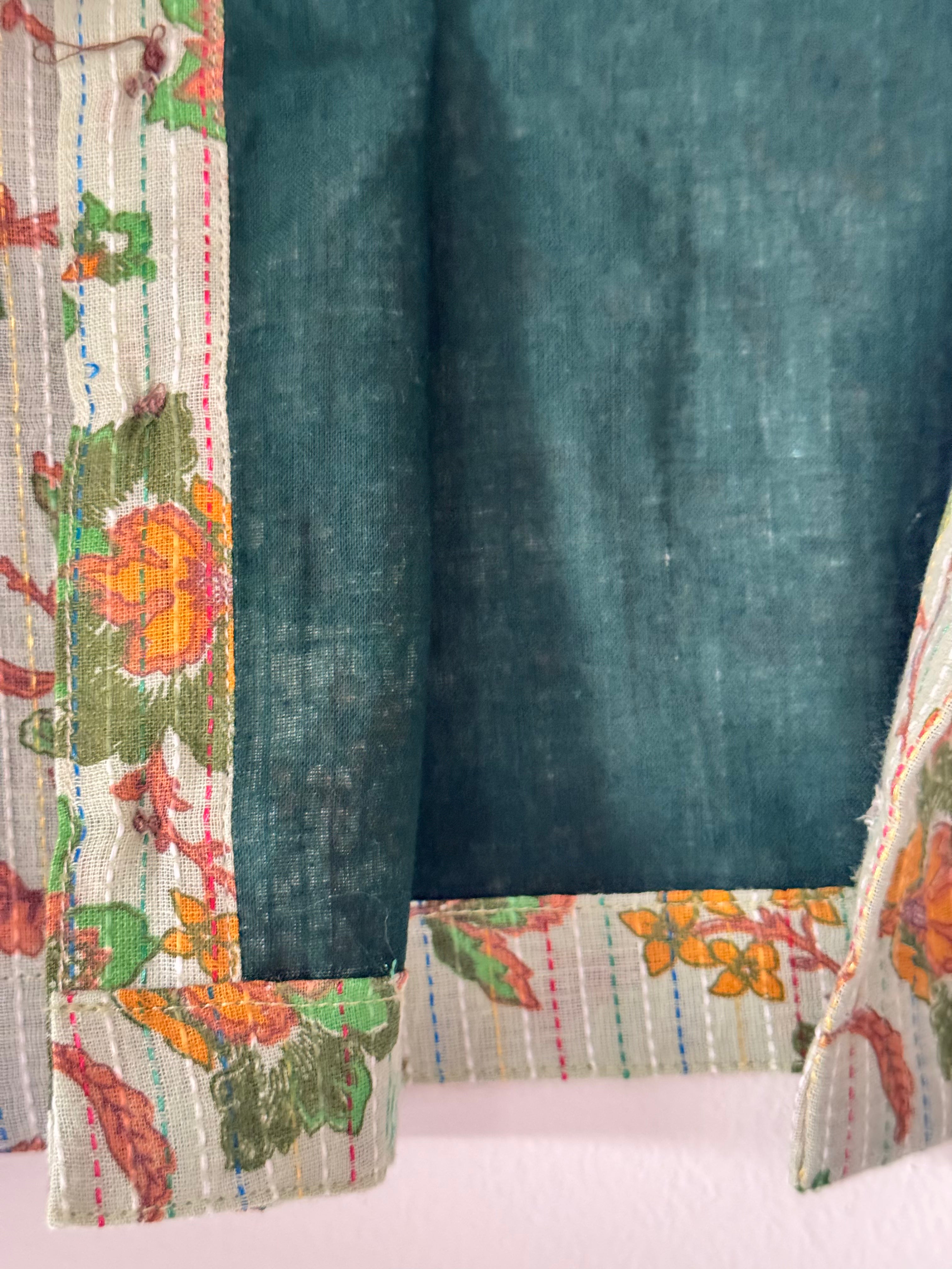 Boys Floral Print Kantha Stitch Style Bandi / Nehru Jacket