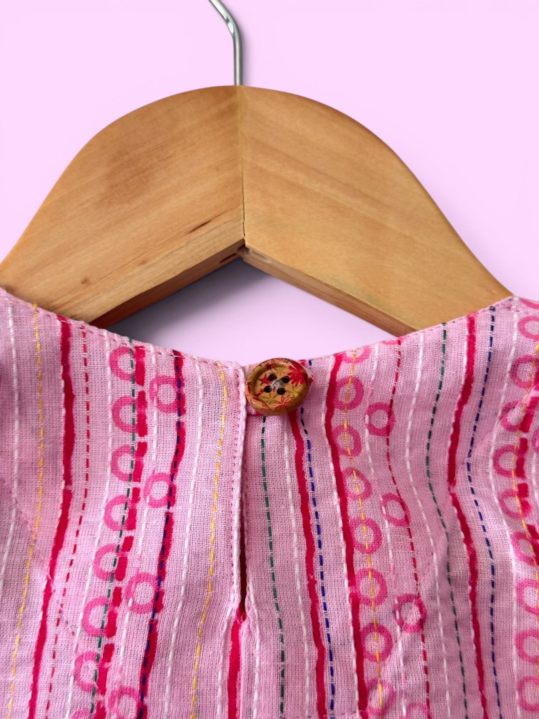 Girls Pink Stripe Kantha Style Barbie-core Farshi Salwar Suit