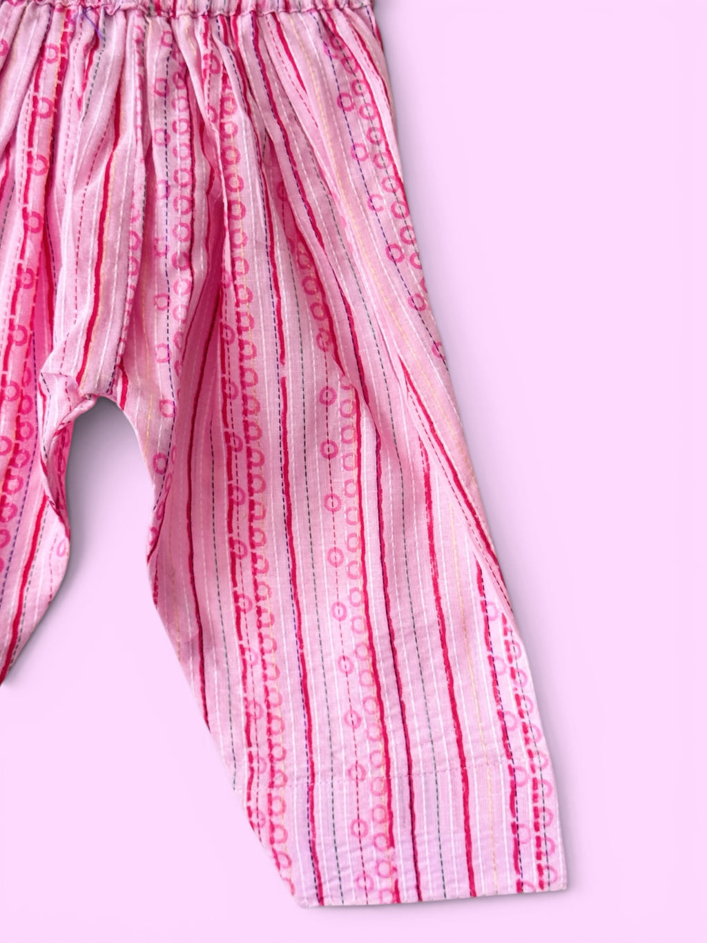 Girls Pink Stripe Kantha Style Barbie-core Farshi Salwar Suit