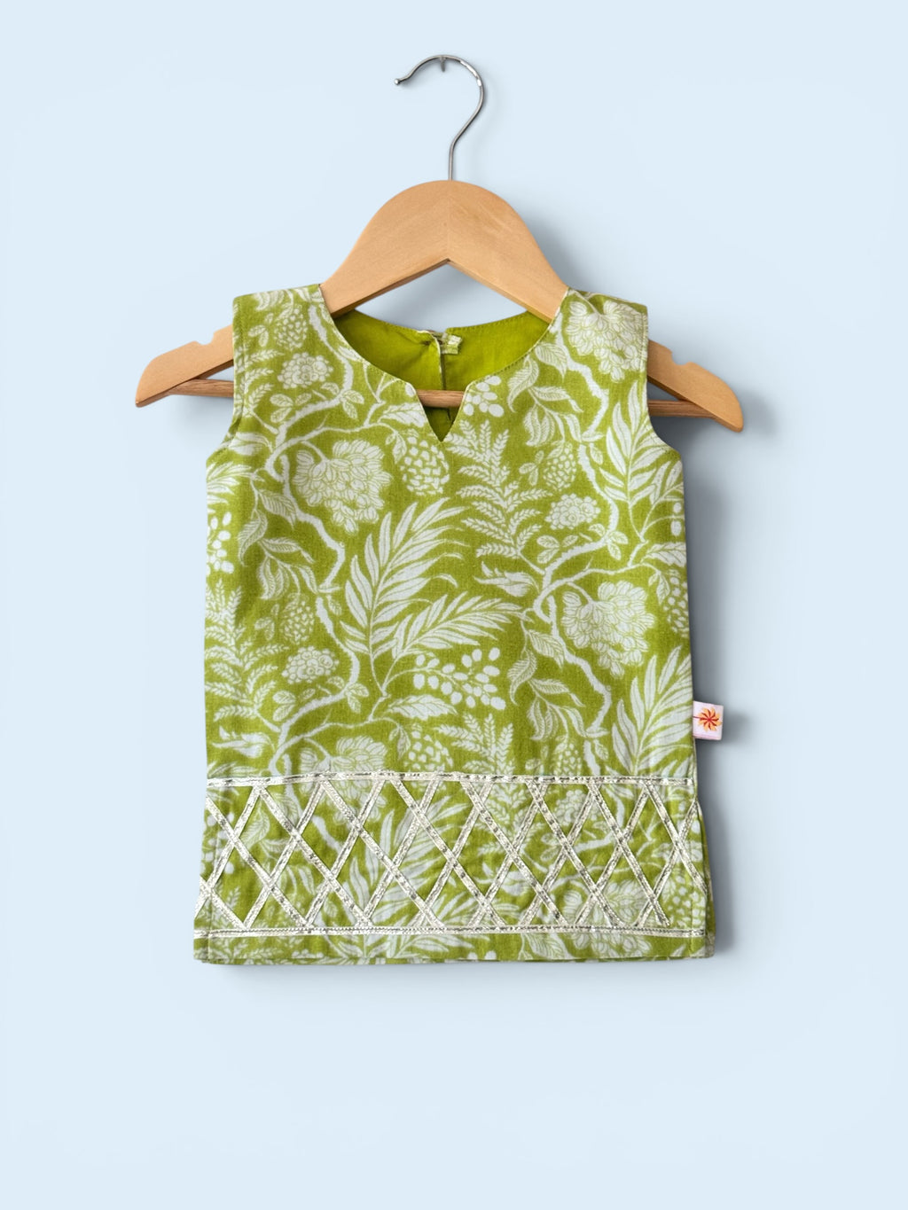 Girls Botanical Print Cotton Kurti & Kalidar Palazzo Set