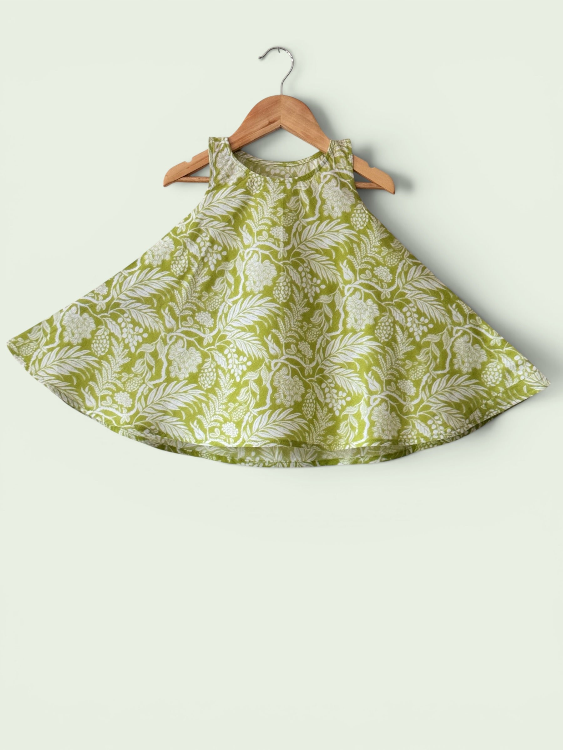 Girls Green Ikat Print Ethnic Kurti, Jacket & Tiered Palazzo Set