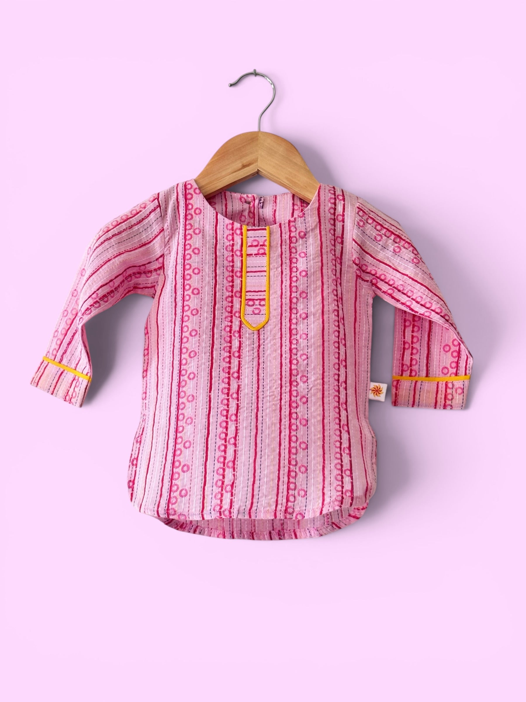 Girls Pink Stripe Kantha Style Barbie-core Farshi Salwar Suit