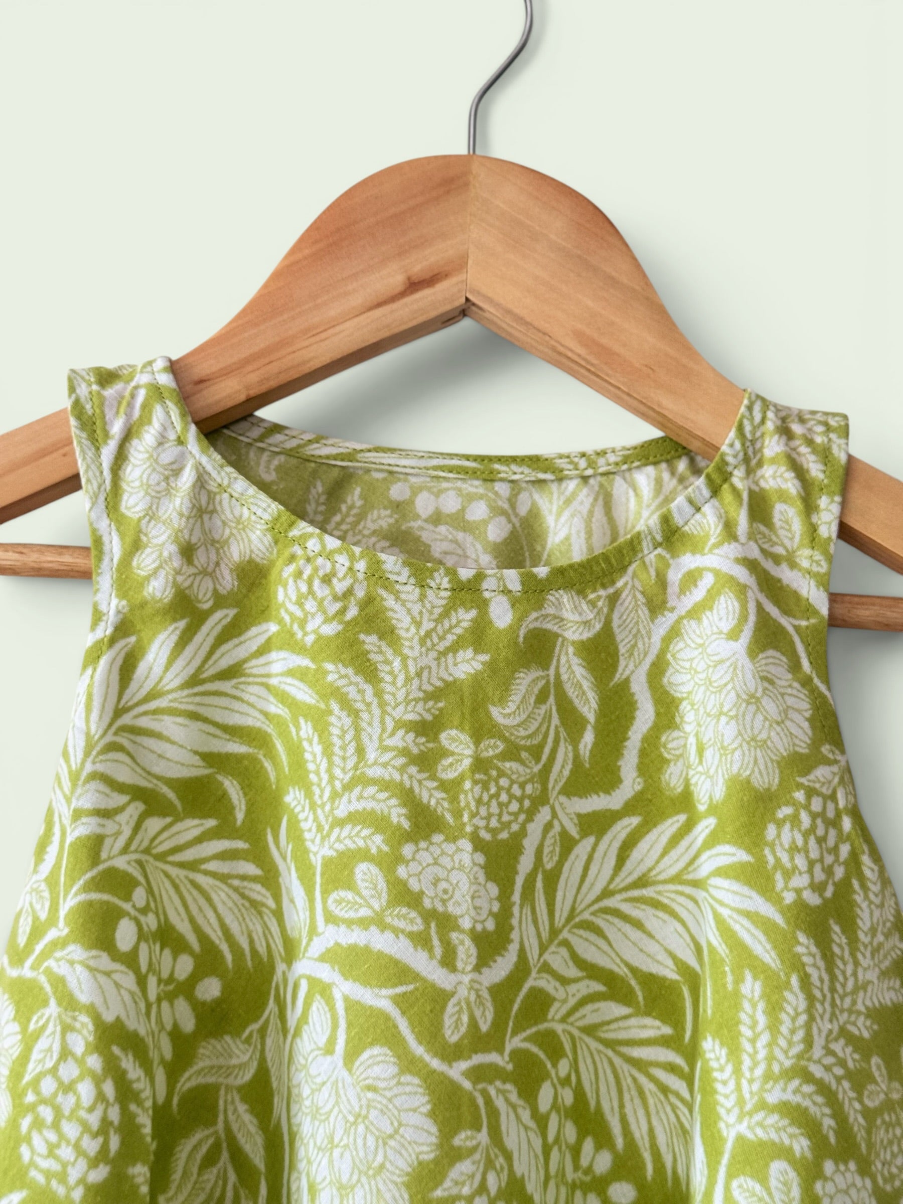 Girls Green Ikat Print Ethnic Kurti, Jacket & Tiered Palazzo Set