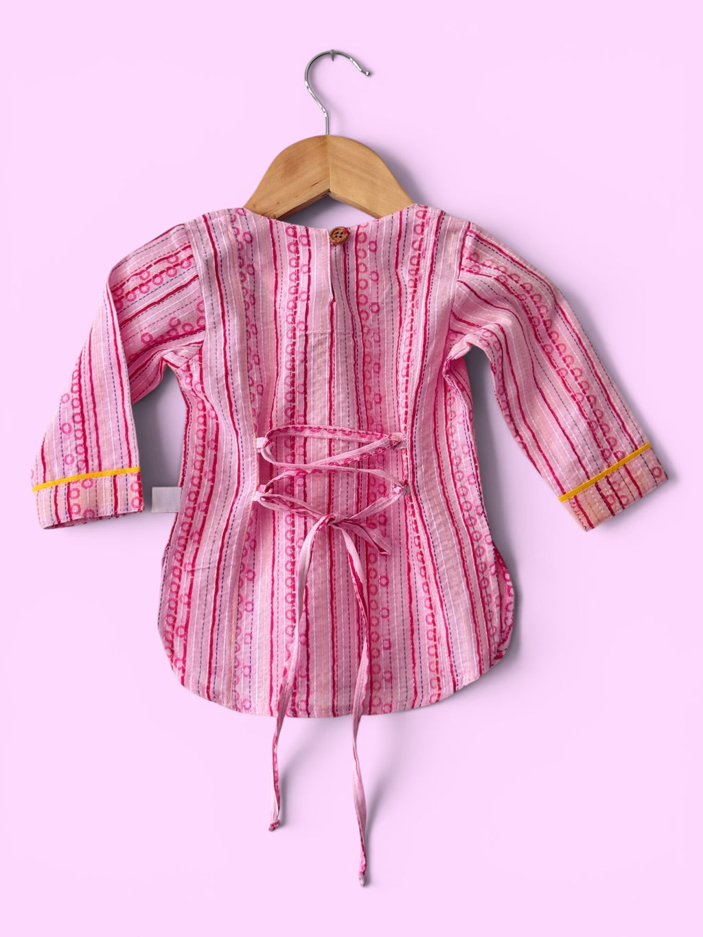 Girls Pink Stripe Kantha Style Barbie-core Farshi Salwar Suit