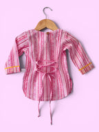 Girls Pink Stripe Kantha Style Barbie-core Farshi Salwar Suit