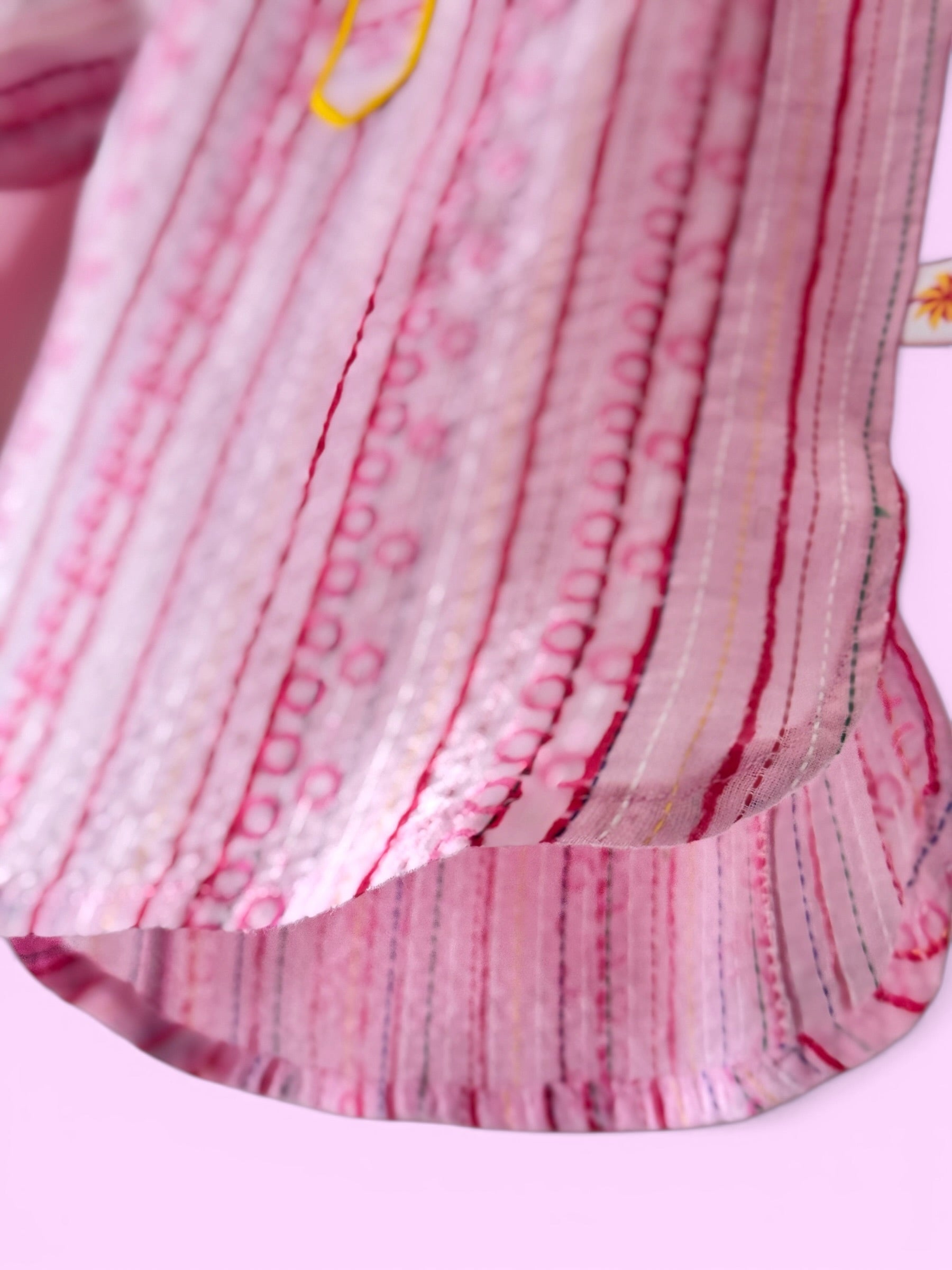 Girls Pink Stripe Kantha Style Barbie-core Farshi Salwar Suit
