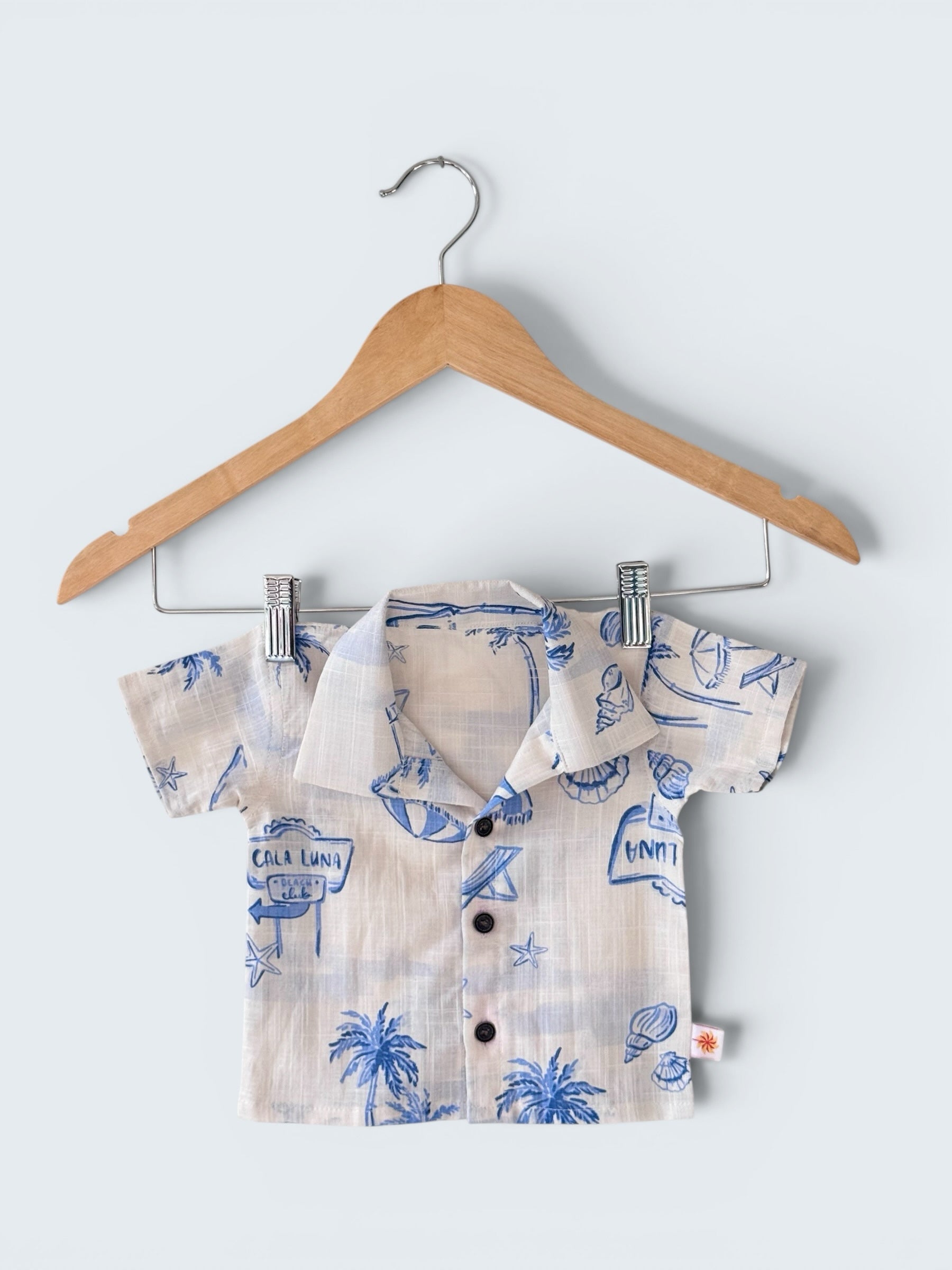 Boys Marine Print 100% Linen Shirt