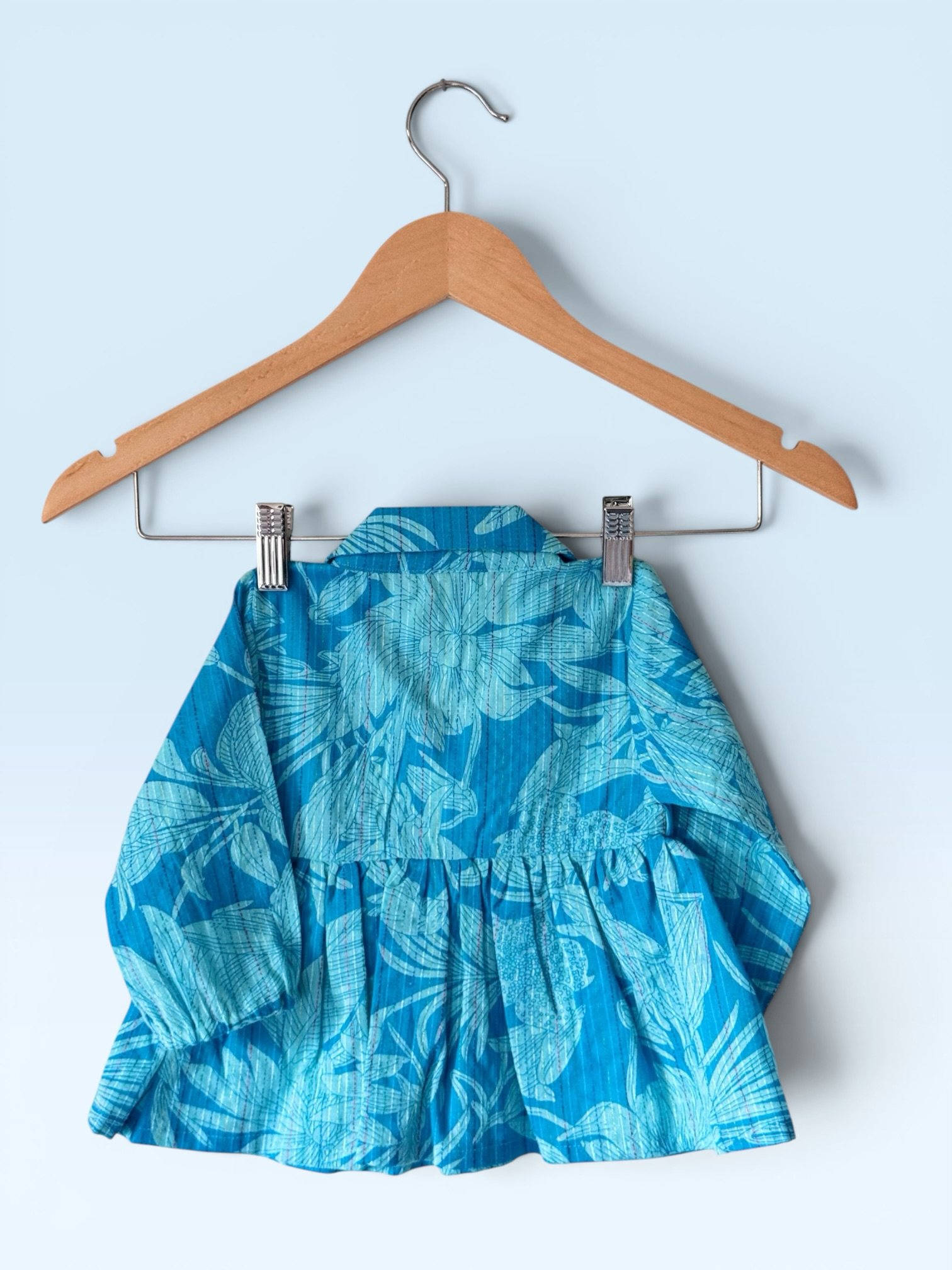 Girls Tropical Print Kantha Stitch Style Gathered Top