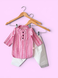 Boys Baby Pink Kantha Stitch Style Kurta & Patiala Pajama Set