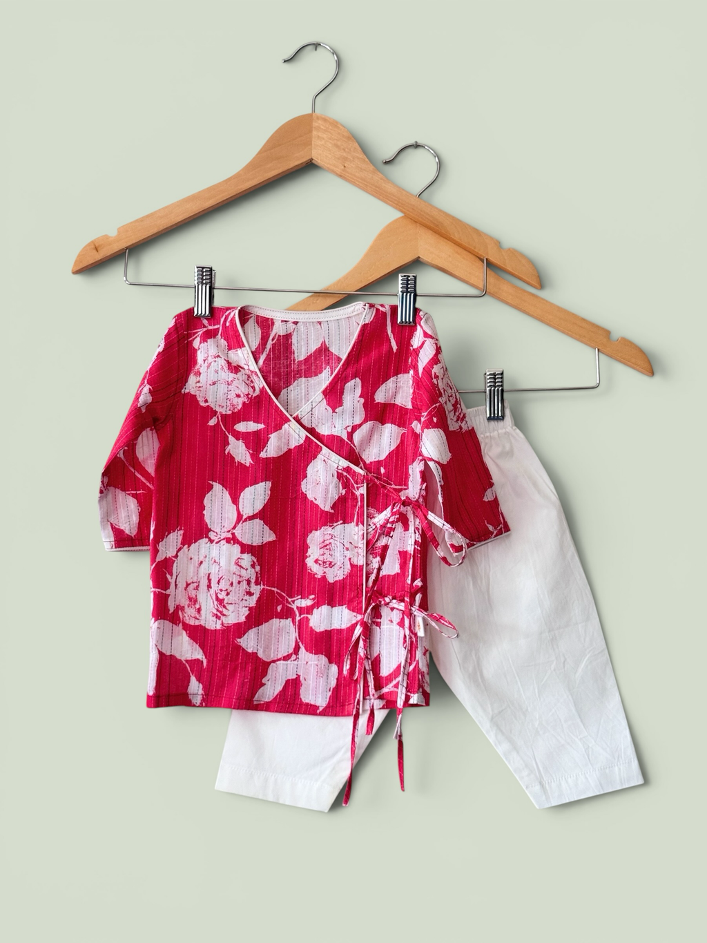 Boys Floral Print Angrakha Kurta & White Pajama Set