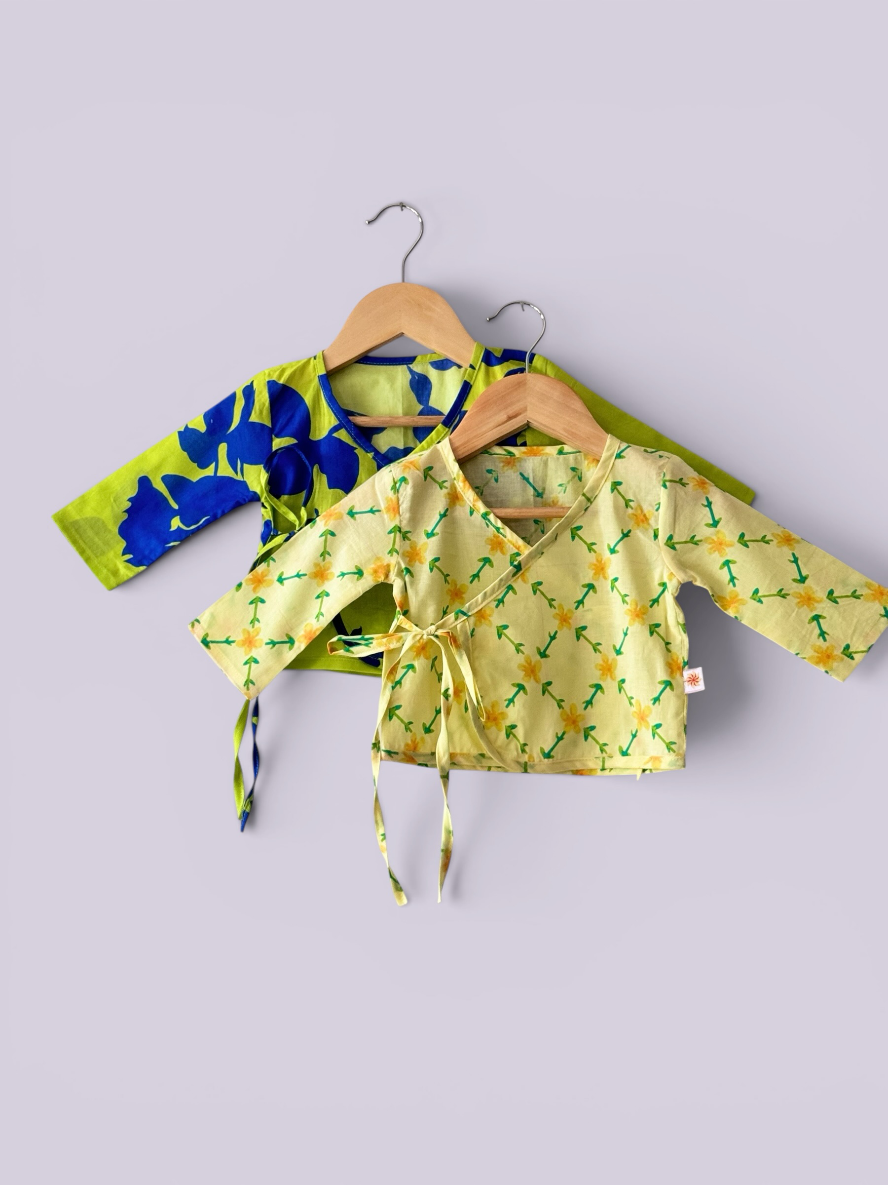 Unisex Floral Print Cotton Angrakha Baby Set (Pack Of 2)