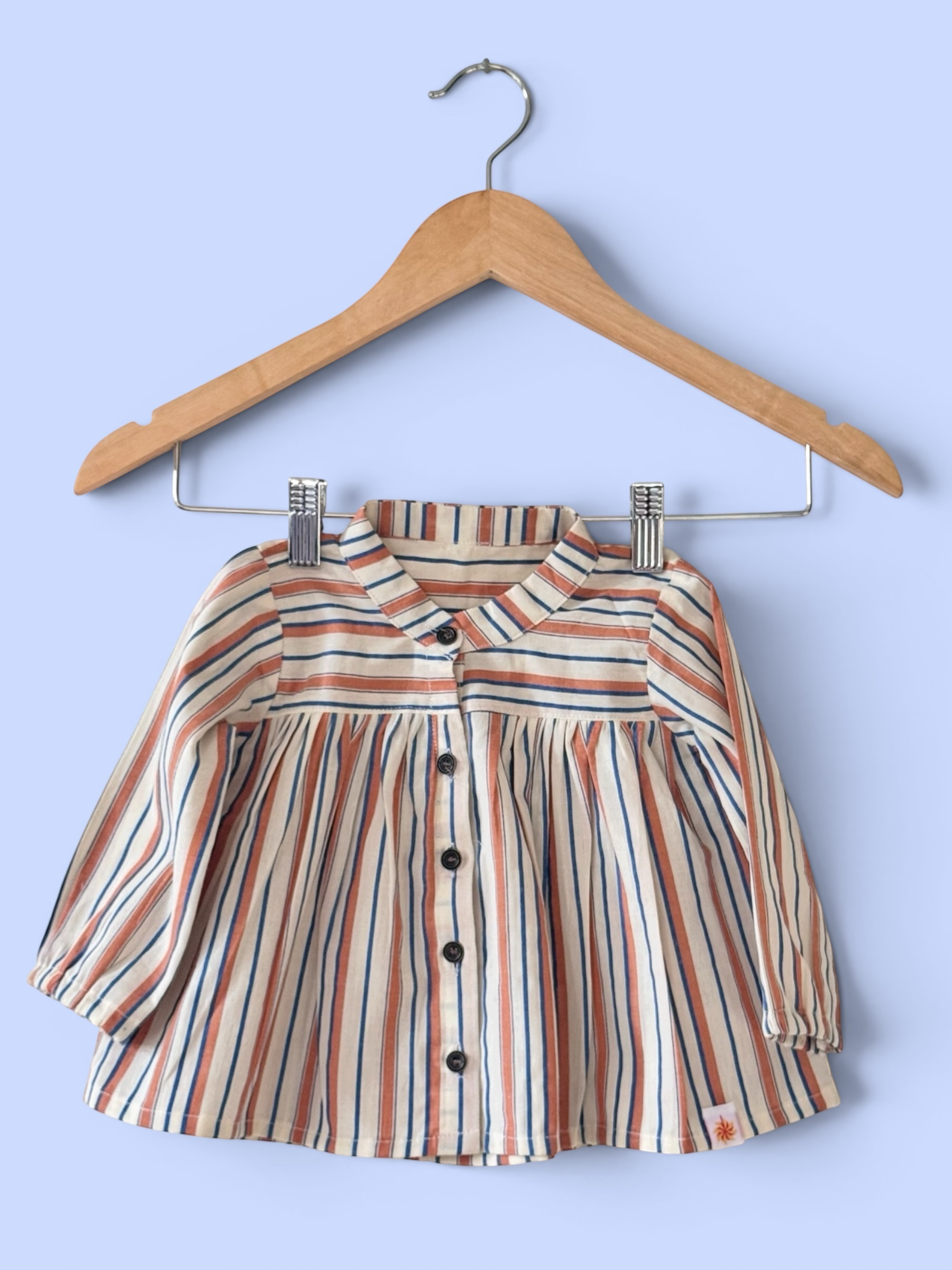 Girls Striped Top with Puffed Sleeves