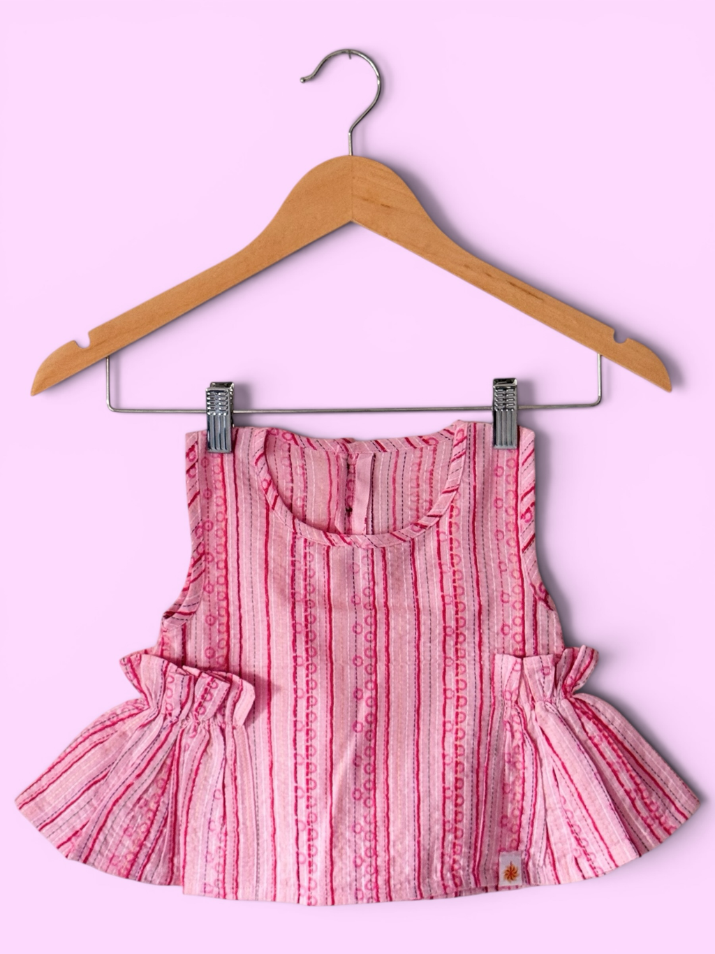 Girls Pink Stripe Kantha Stitch Style Barbie-core Top