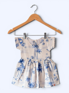 Girls Beach Inspired Print Gathered Linen dress With Pockets