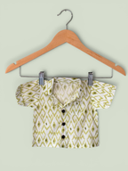 Boys Geometric Print Cotton Shirt With Double Collar