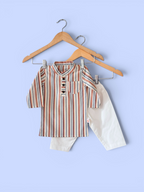 Boys Vertical Stripes Cotton Kurta Pajama Set