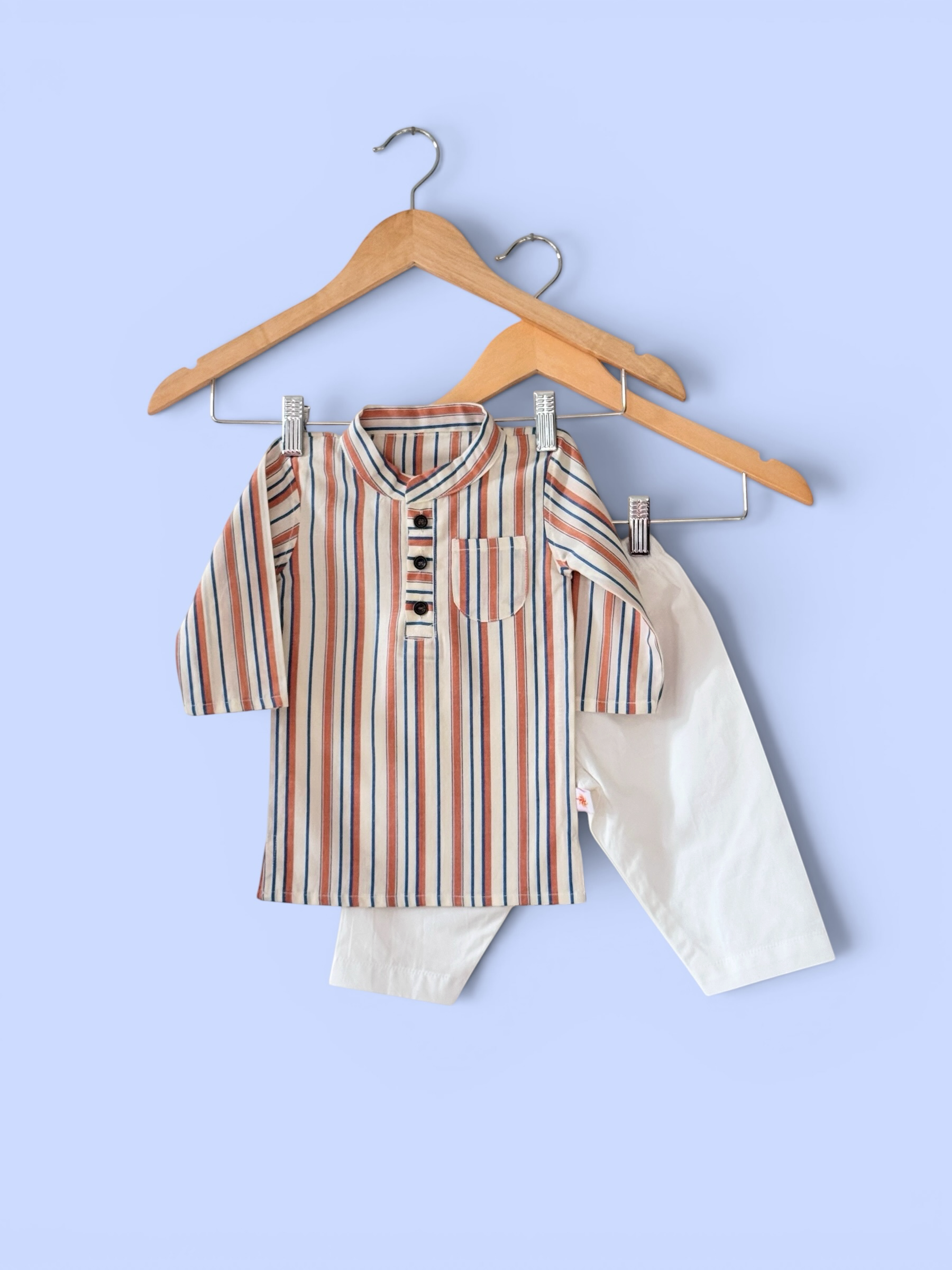 Boys Vertical Stripes Cotton Kurta Pajama Set