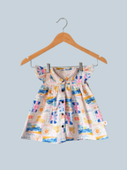 Girls Printed Linen Shirt Dress with Peter Pan Collar