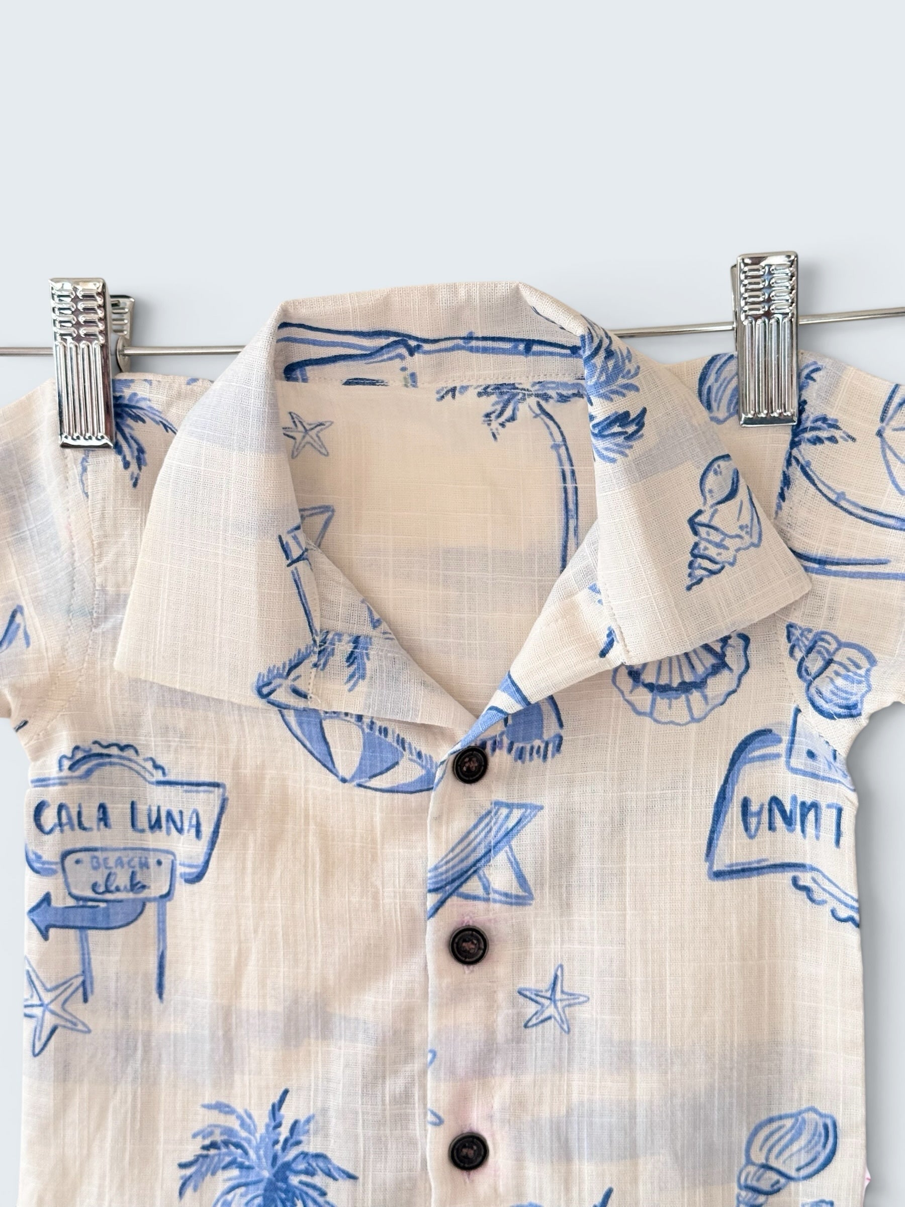 Boys Marine Print 100% Linen Shirt