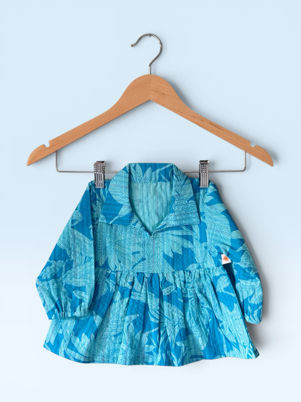 Girls Tropical Print Kantha Stitch Style Gathered Top