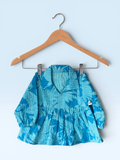 Girls Tropical Print Kantha Stitch Style Gathered Top