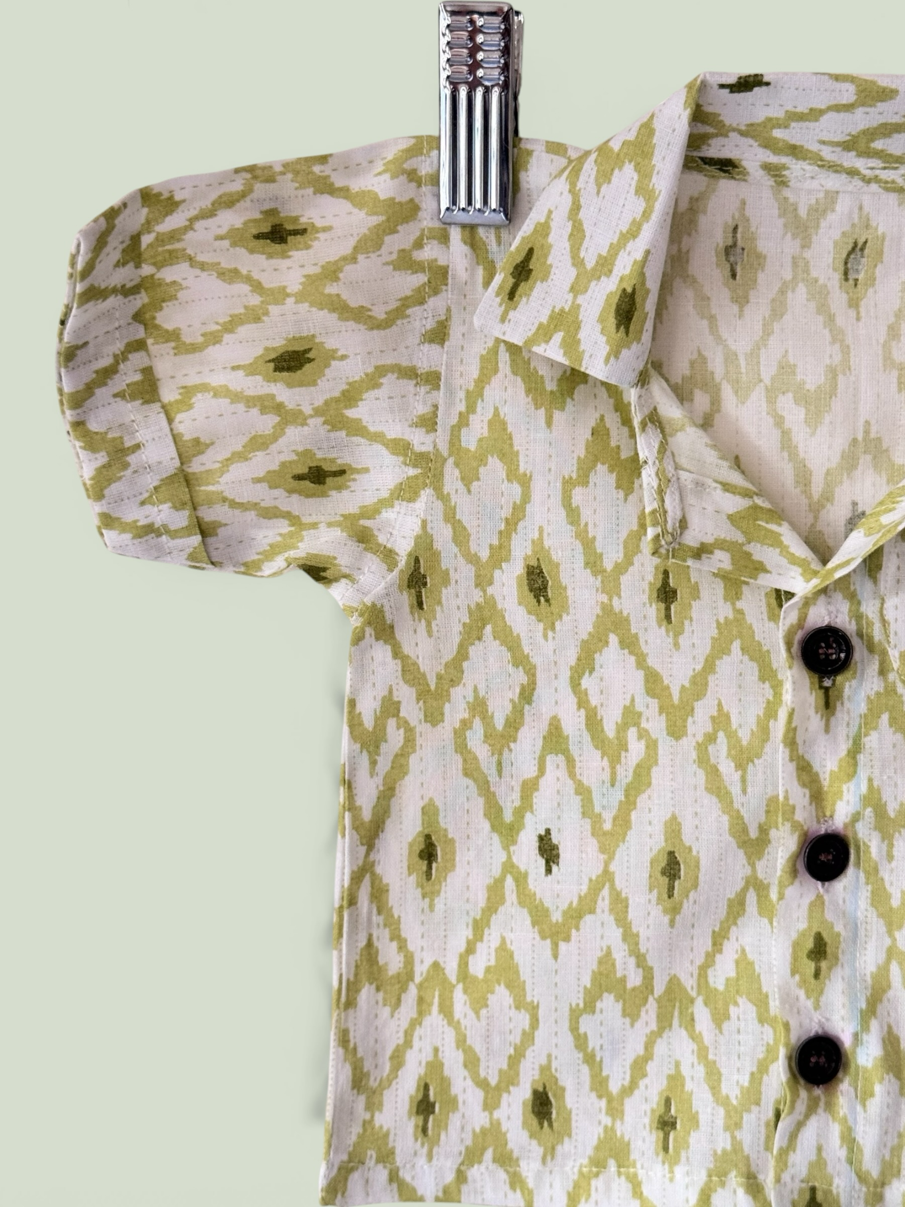 Boys Geometric Print Cotton Shirt With Double Collar