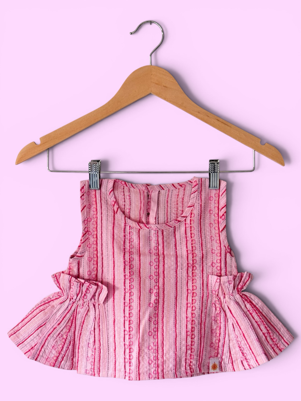 Girls Pink Stripe Kantha Stitch Style Barbie-core Top