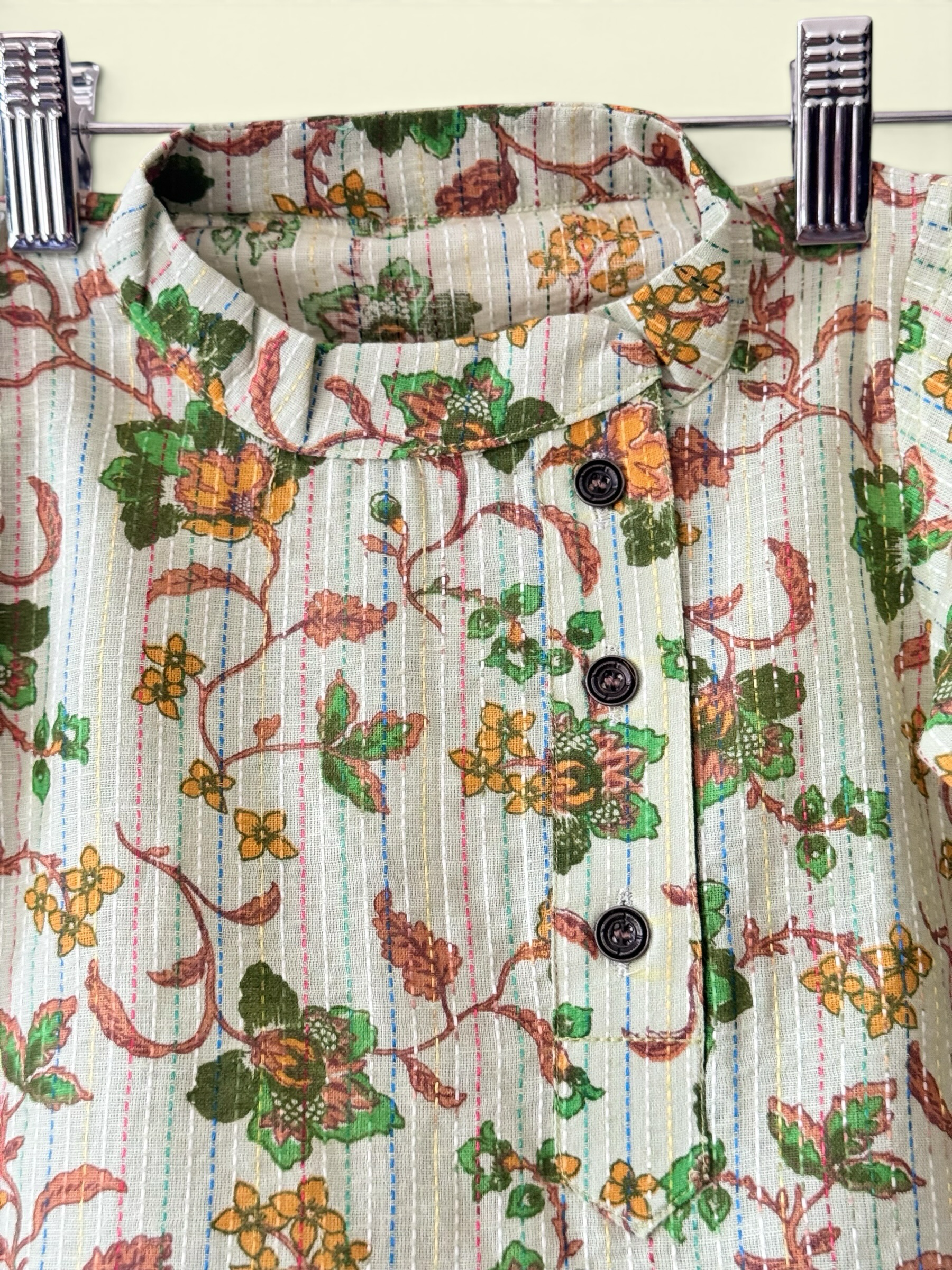 Boys Floral Print Kantha Stitch Style Kurta & Patiala Pajama Set