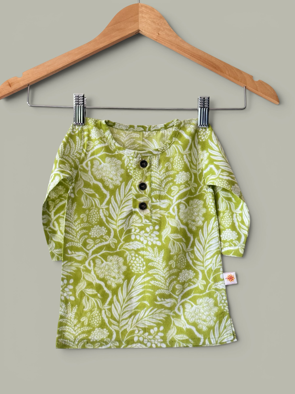 Boys Botanical Print Cotton Kurta & White Pajama Set
