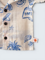 Boys Marine Print 100% Linen Shirt