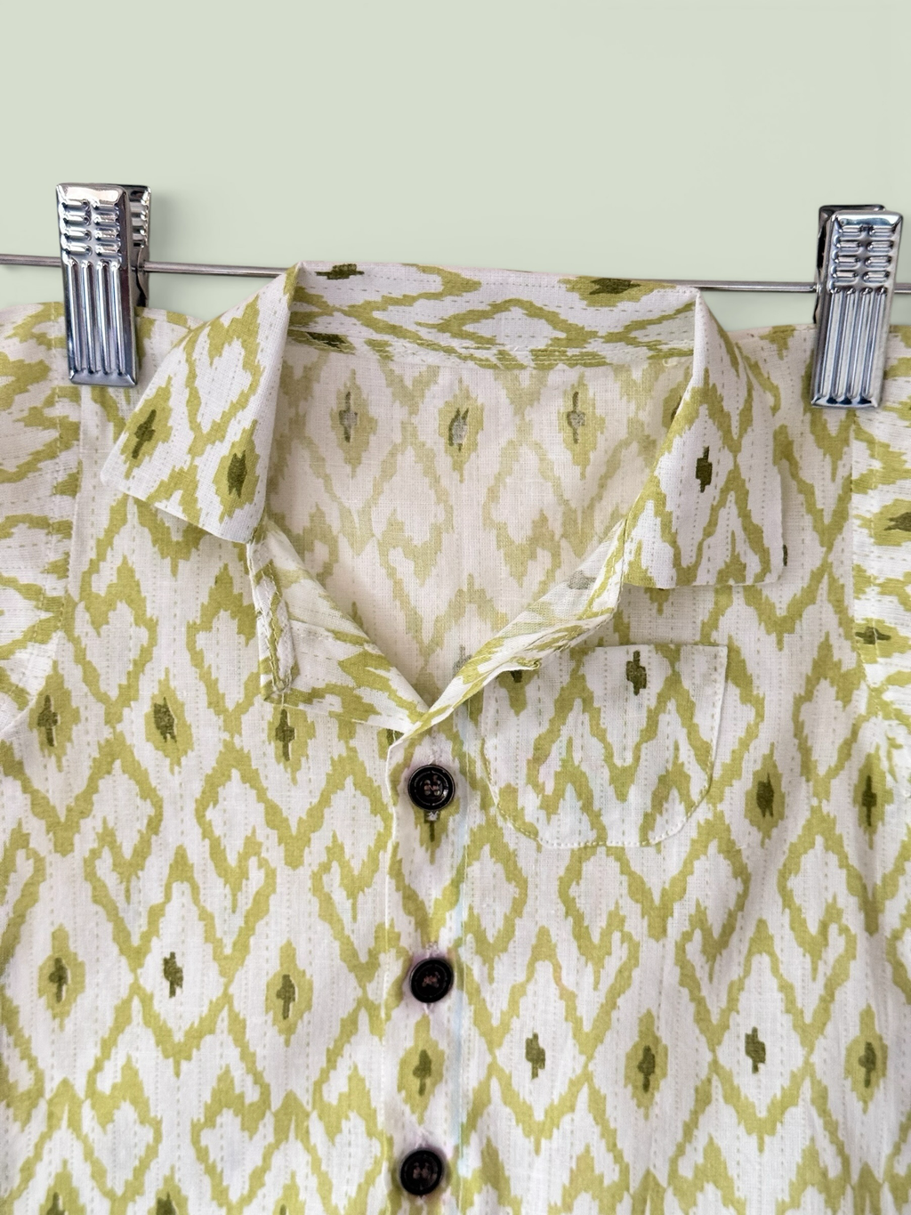 Boys Geometric Print Cotton Shirt With Double Collar