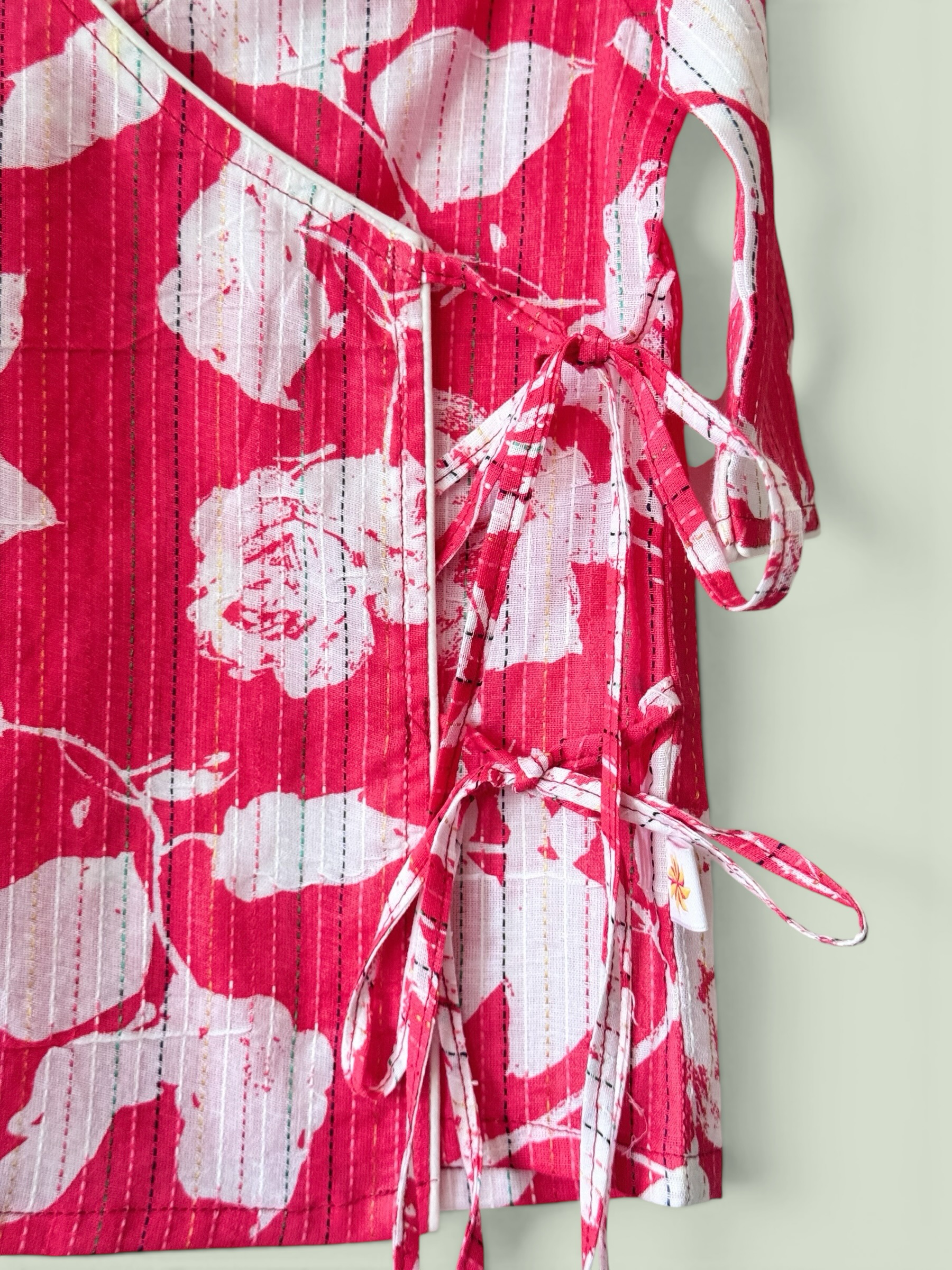 Boys Floral Print Angrakha Kurta & White Pajama Set