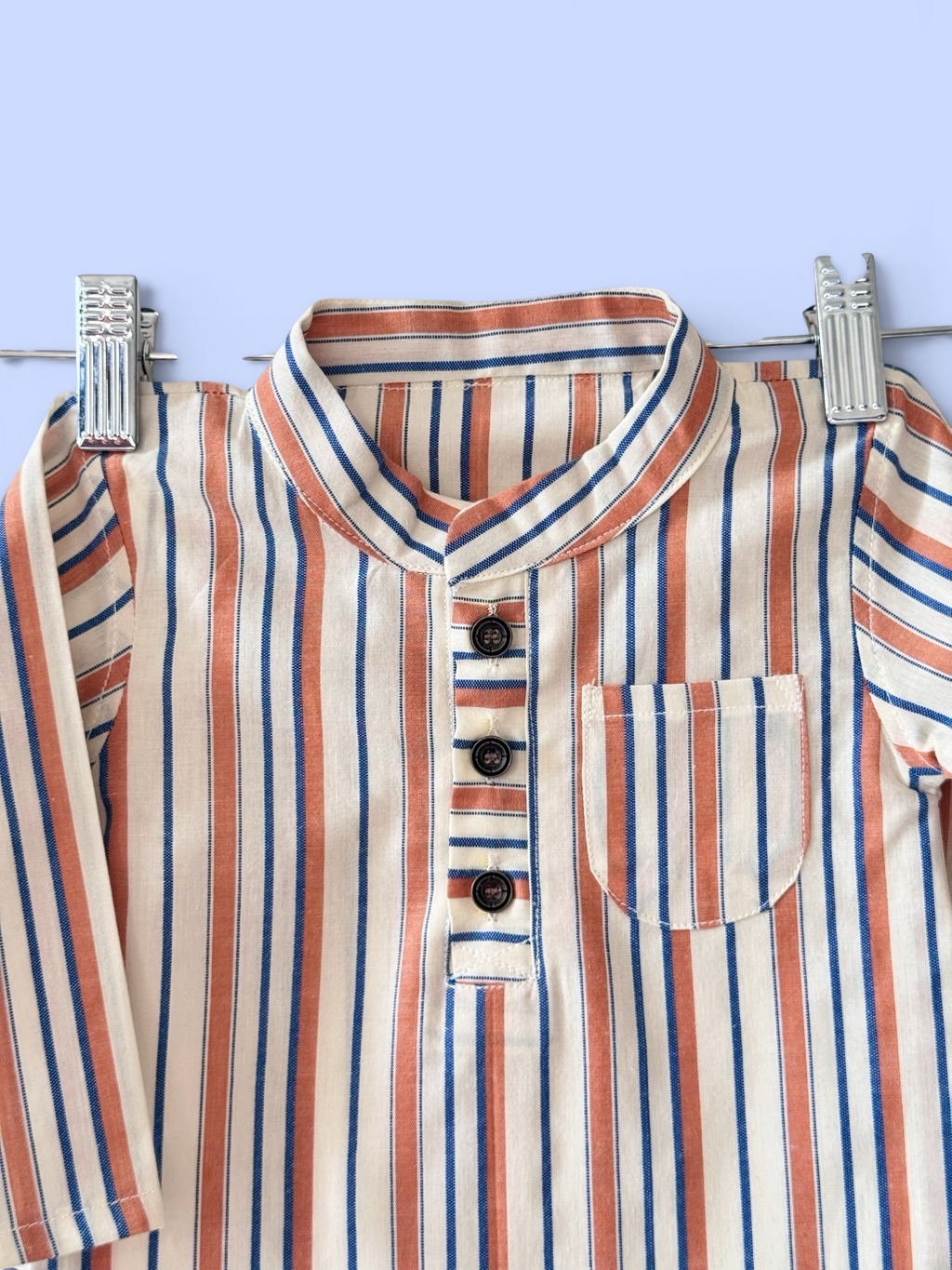 Boys Vertical Stripes Cotton Kurta Pajama Set