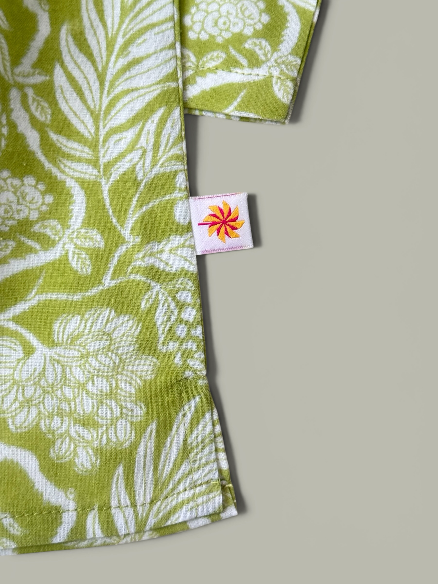 Boys Botanical Print Cotton Kurta & White Pajama Set