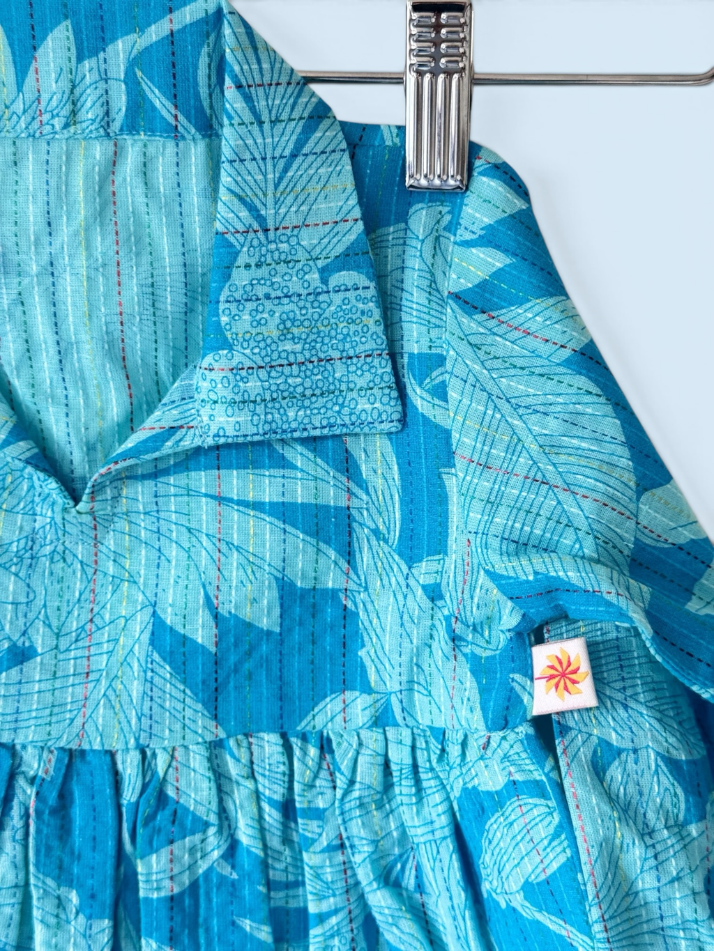Girls Tropical Print Kantha Stitch Style Gathered Top