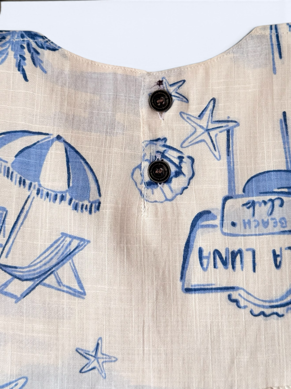 Girls Beach Inspired Print Gathered Linen dress With Pockets