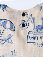 Girls Beach Inspired Print Gathered Linen dress With Pockets