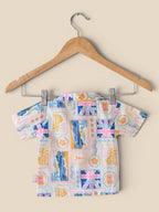 Boys Cutesy Printed 100% Linen Shirt