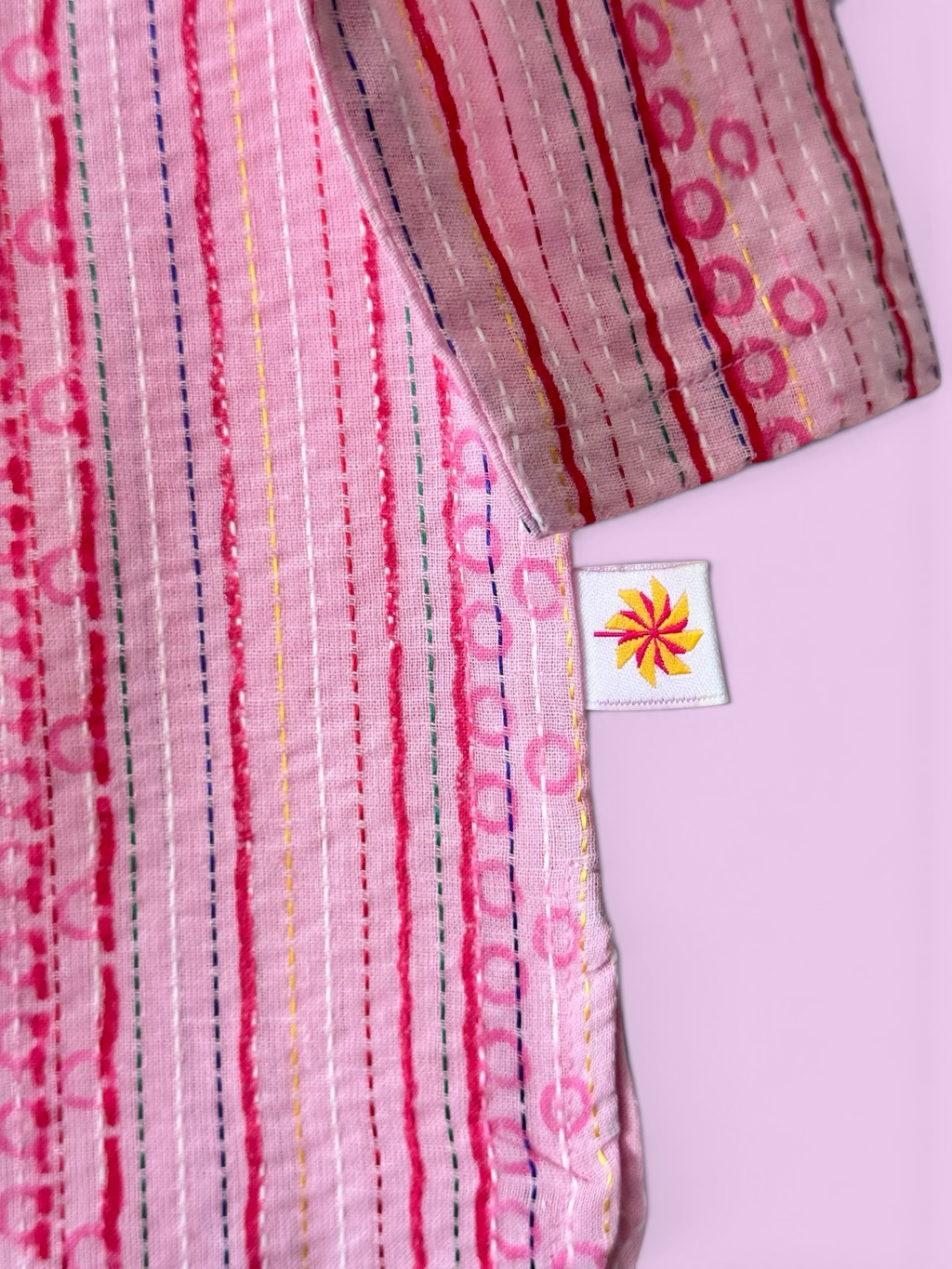 Boys Baby Pink Kantha Stitch Style Kurta & Patiala Pajama Set