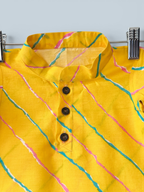 Boys Yellow Leheriya Print Cotton Kurta & Pajama Set
