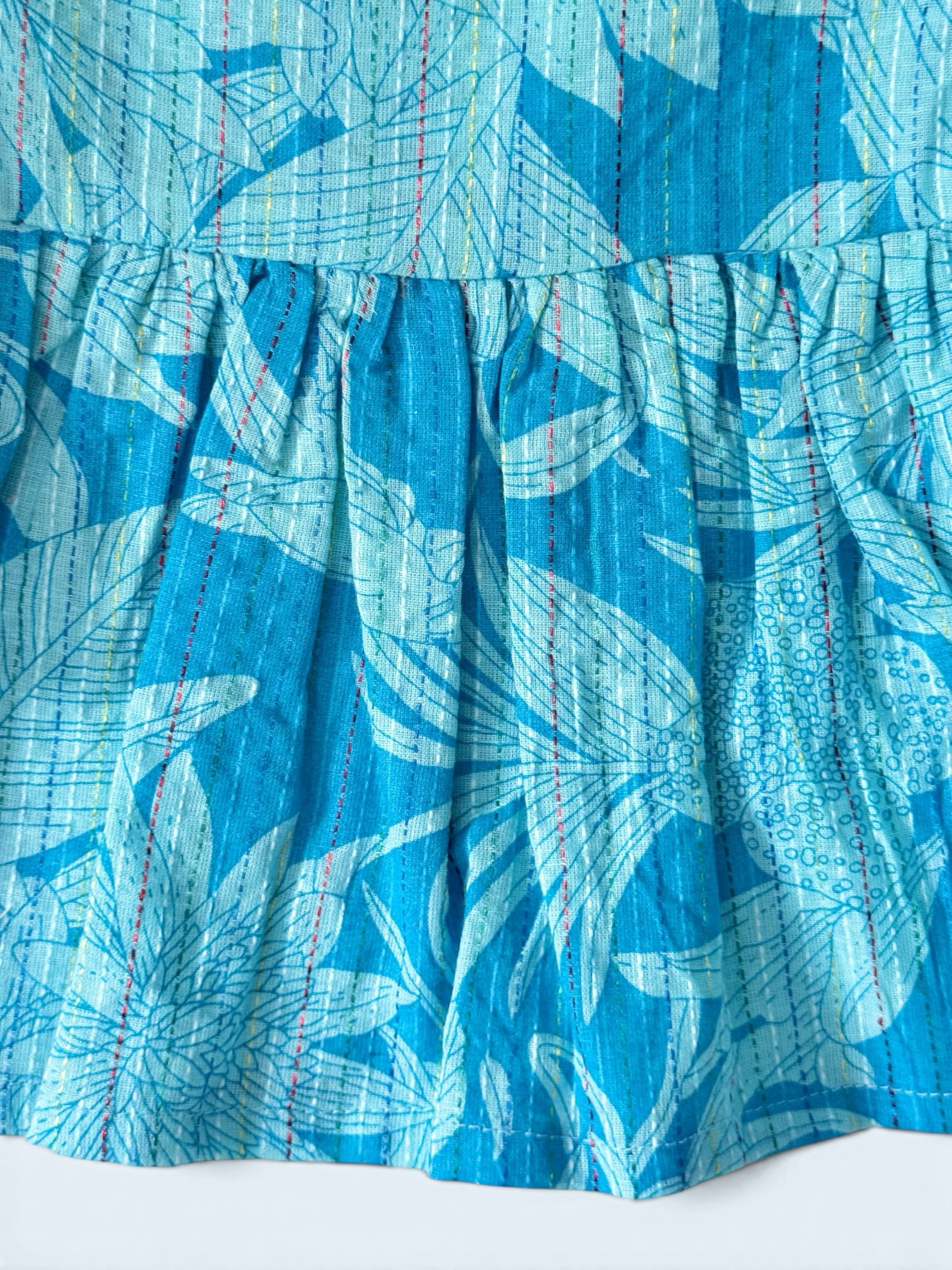 Girls Tropical Print Kantha Stitch Style Gathered Top