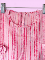 Girls Pink Stripe Kantha Stitch Style Barbie-core Top