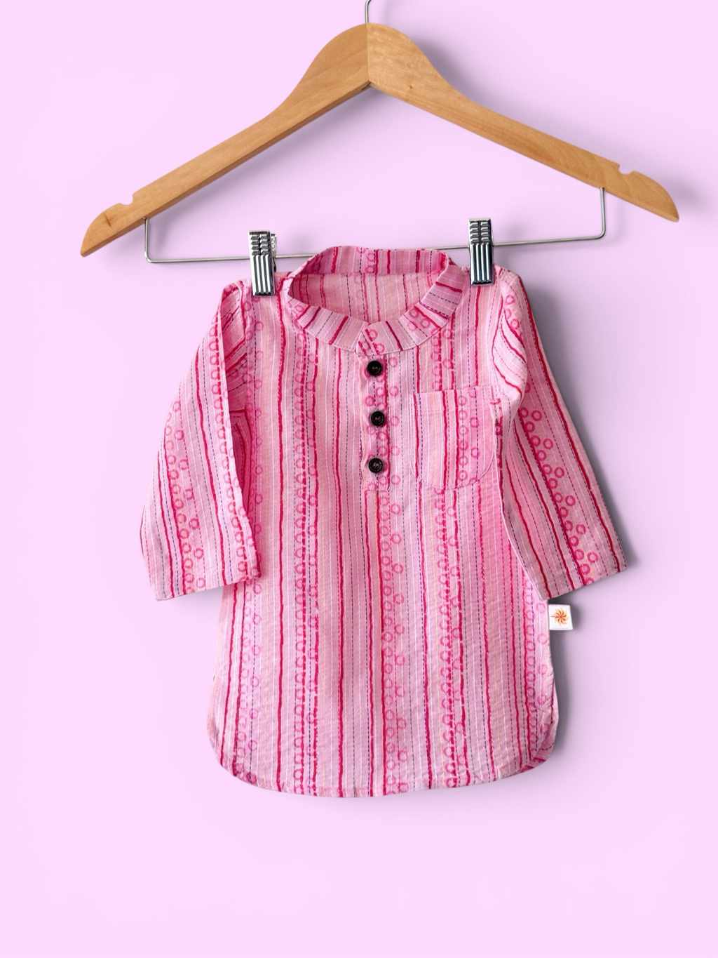 Boys Baby Pink Kantha Stitch Style Kurta & Patiala Pajama Set