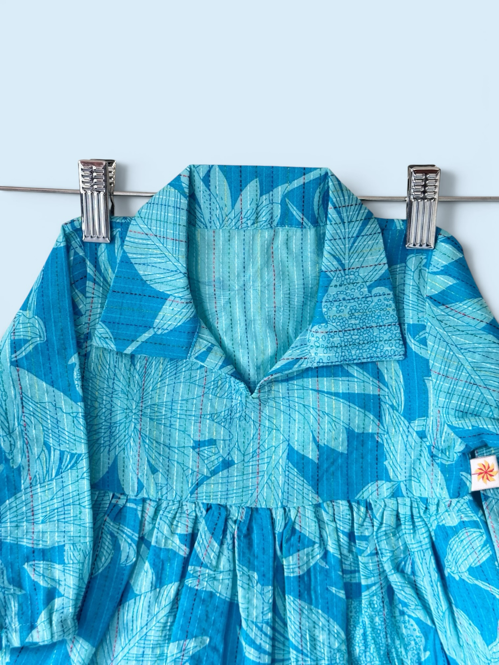 Girls Tropical Print Kantha Stitch Style Gathered Top