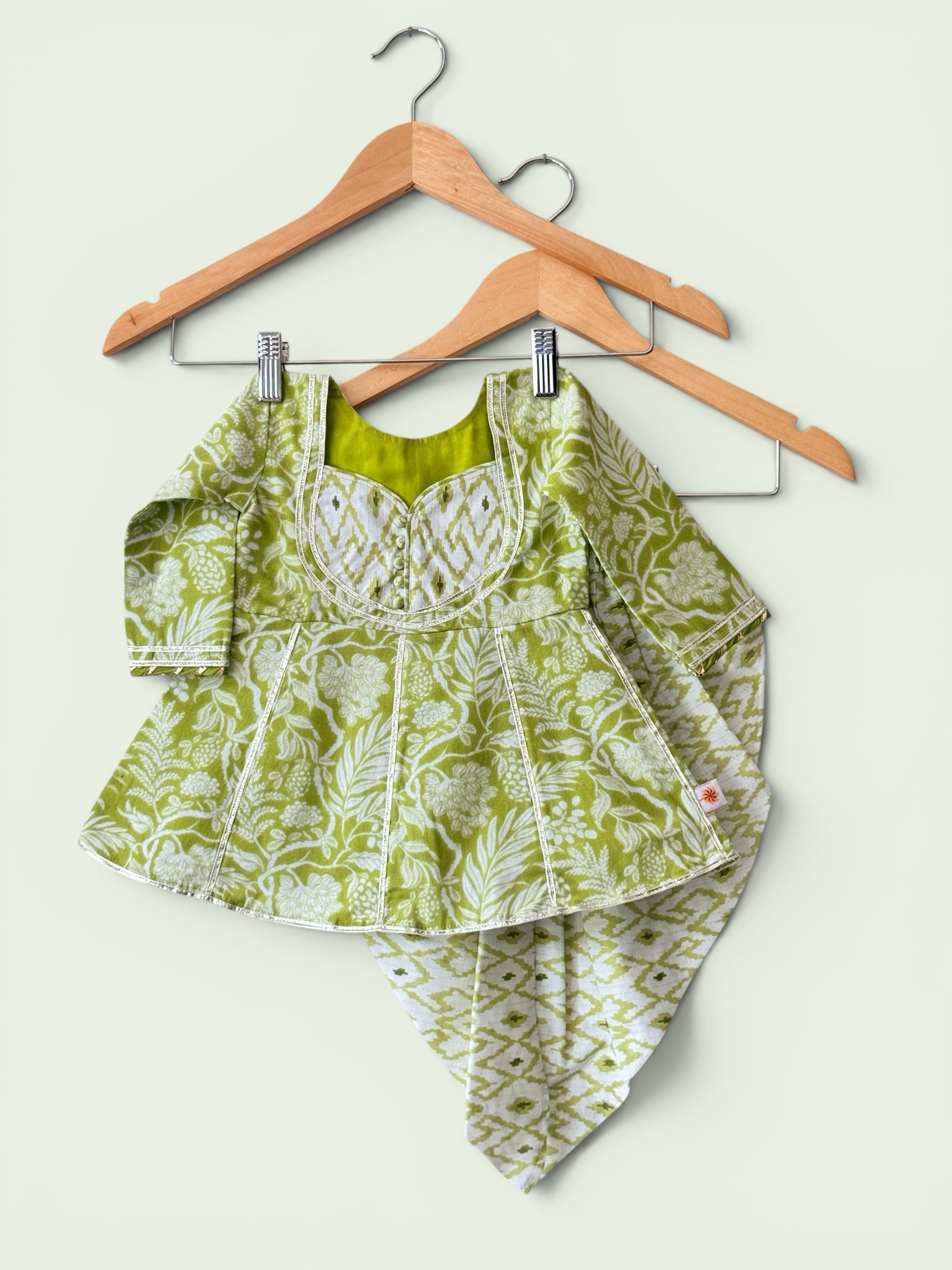 Girls Printed Cotton Kalidar Kurti & Dhoti Pants Set