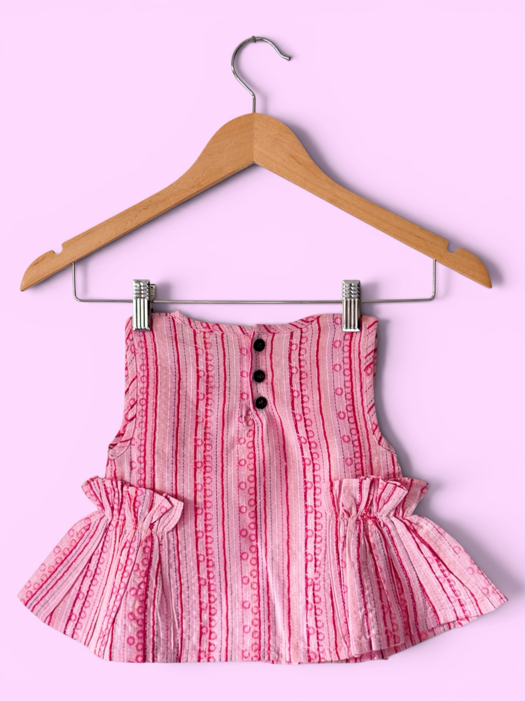 Girls Pink Stripe Kantha Stitch Style Barbie-core Top