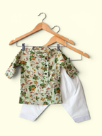 Boys Floral Print Kantha Stitch Style Kurta & Patiala Pajama Set